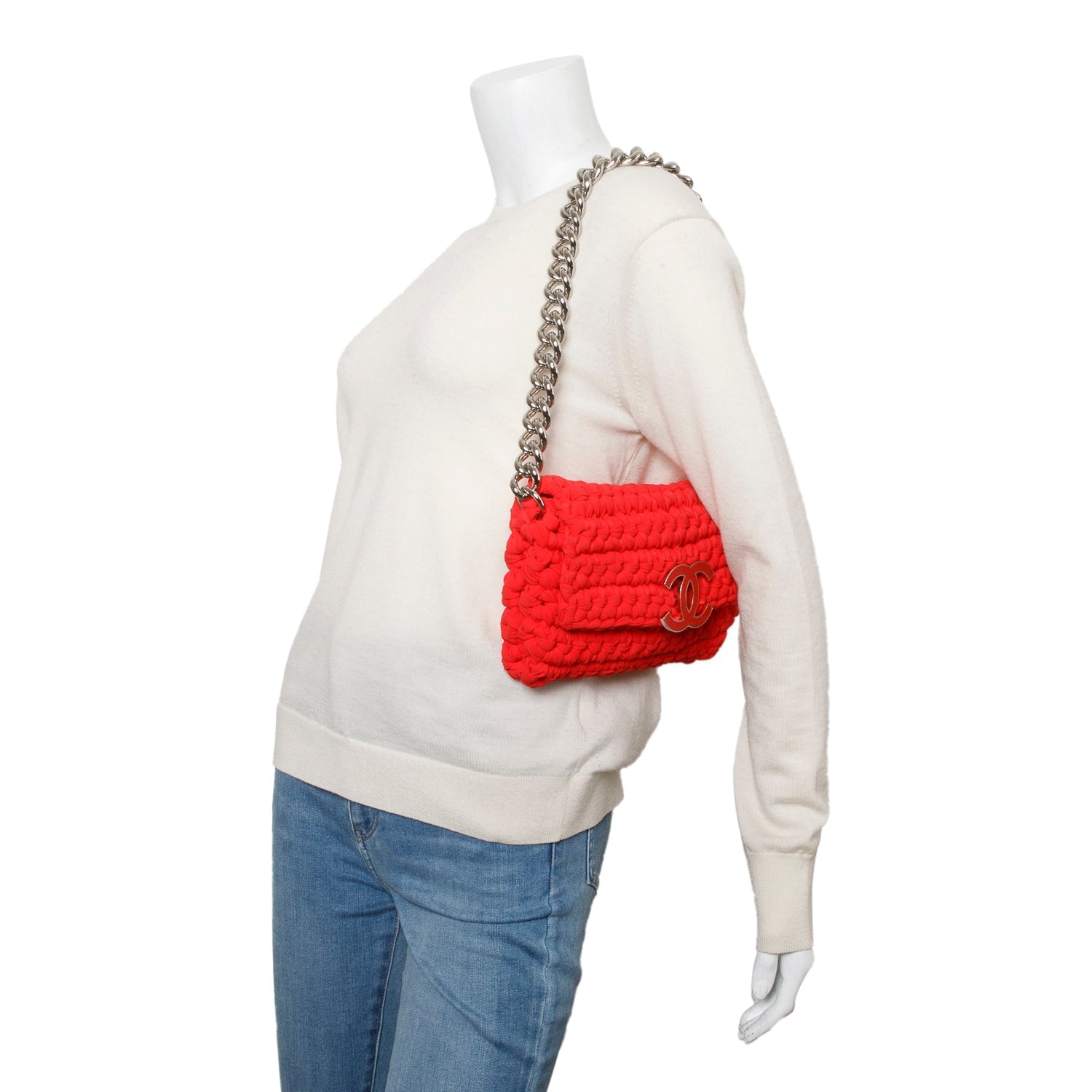 Chanel Fancy Crochet Single Flap Red Travel Bag