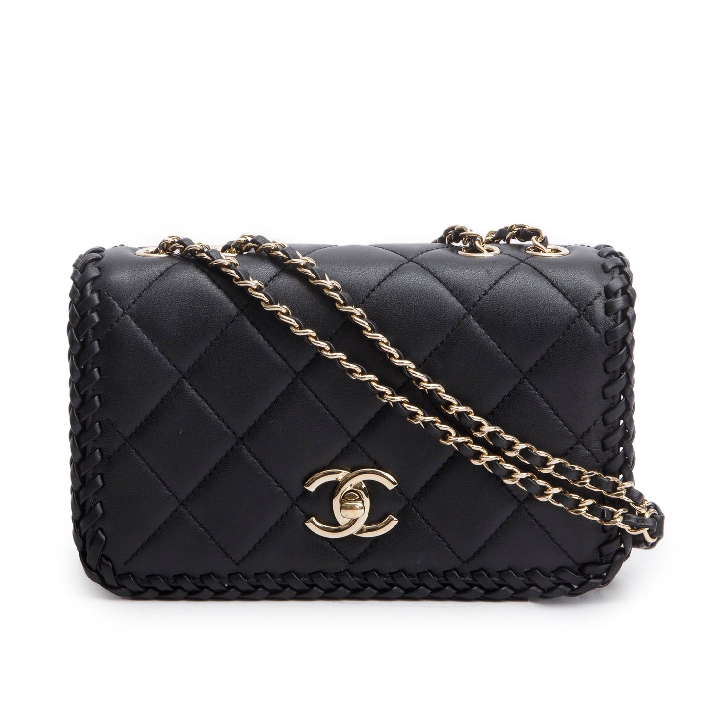Chanel Quilted Whipstitch Flap Lambskin Black Travel Bag
