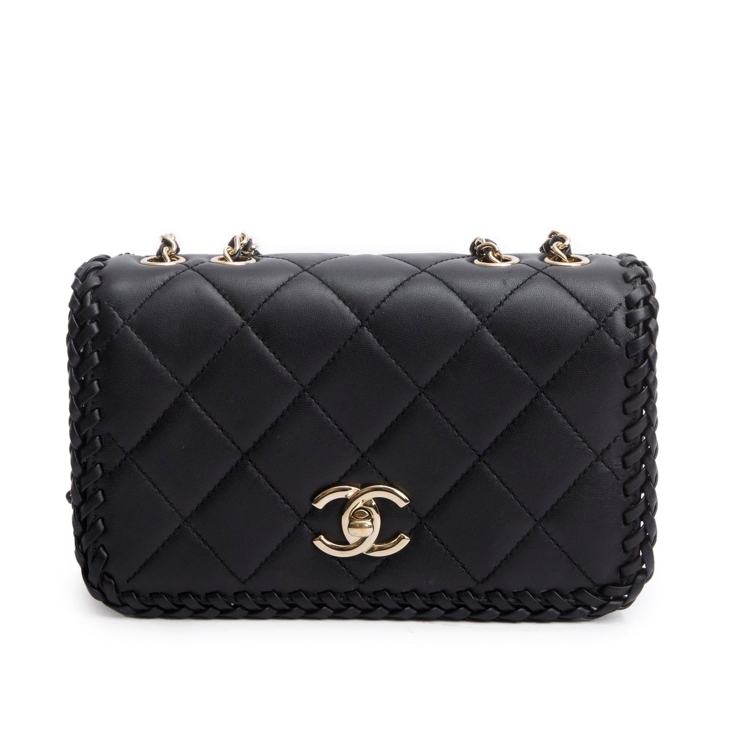Chanel Quilted Whipstitch Flap Lambskin Black Travel Bag