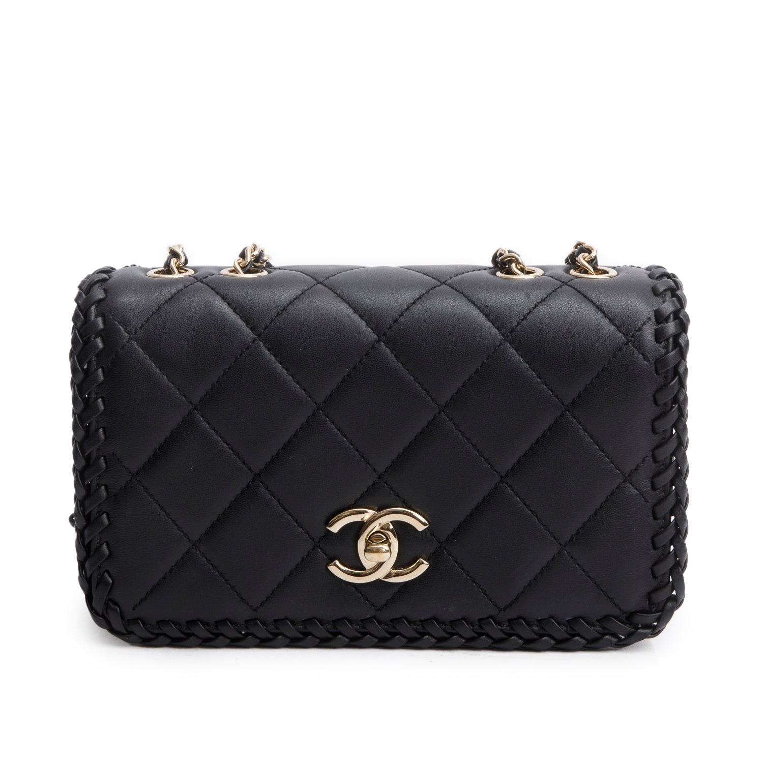 Chanel Quilted Whipstitch Flap Lambskin Black Travel Bag