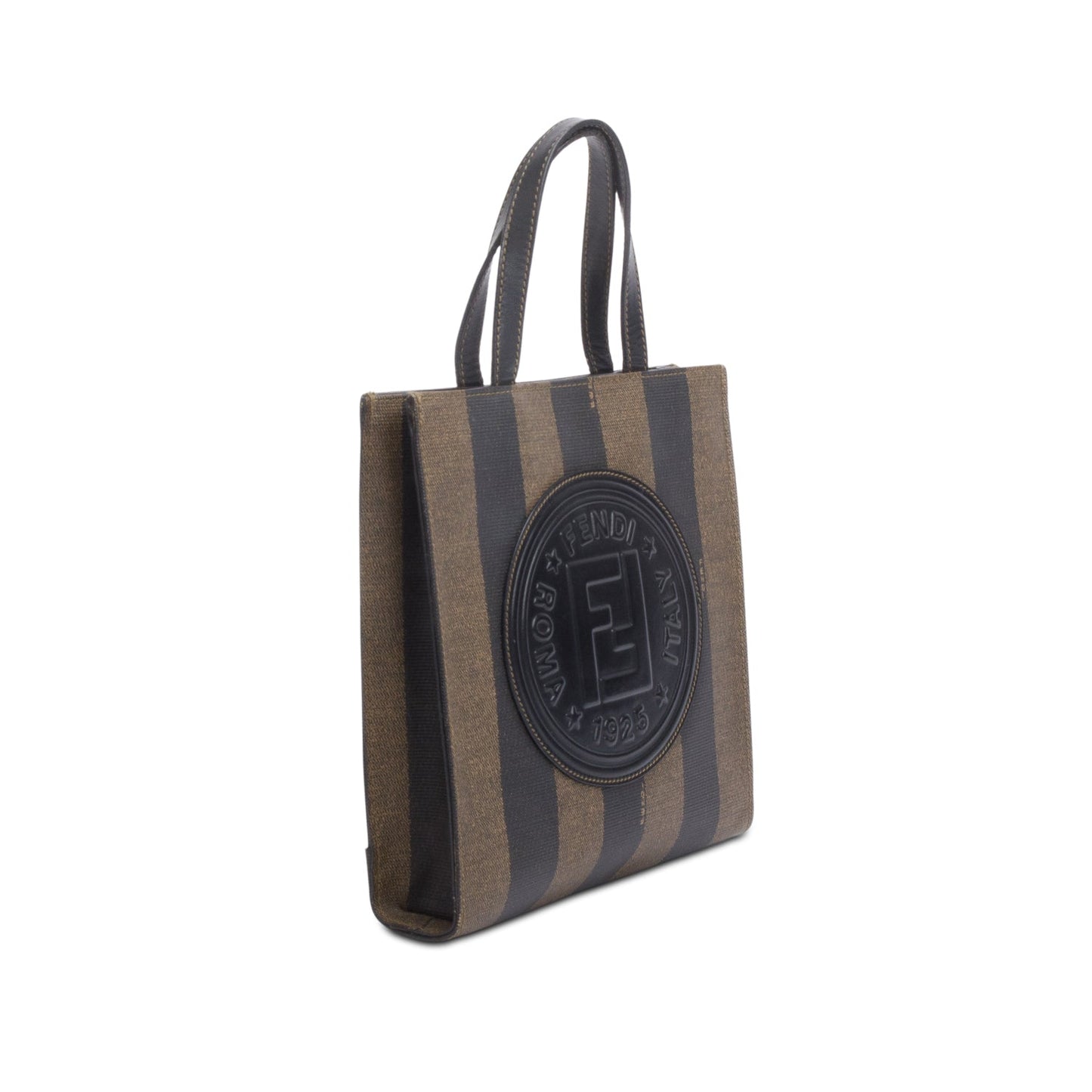 Fendi Trimmed Pequin Tote Leather Brown Tote Bag