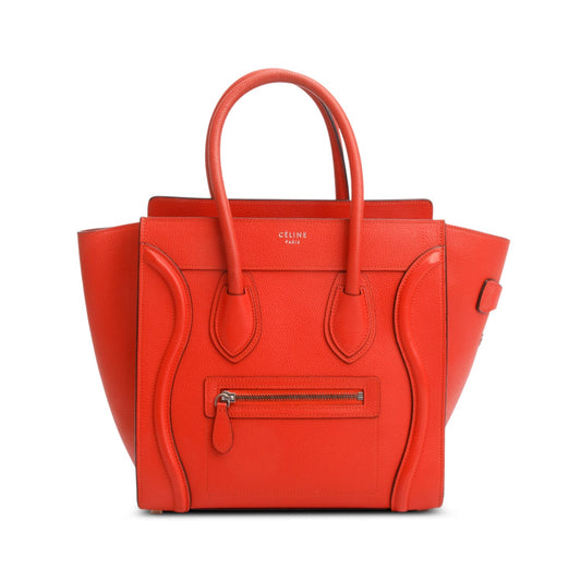 Celine Orange Calfskin Micro Luggage Tote Handbag Leather Tote Bag