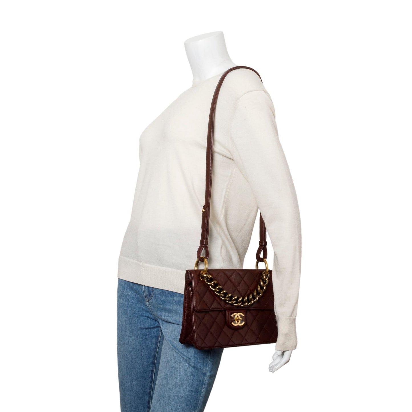 Chanel Burgundy Caviar Quilted Retro Class Travel Bag