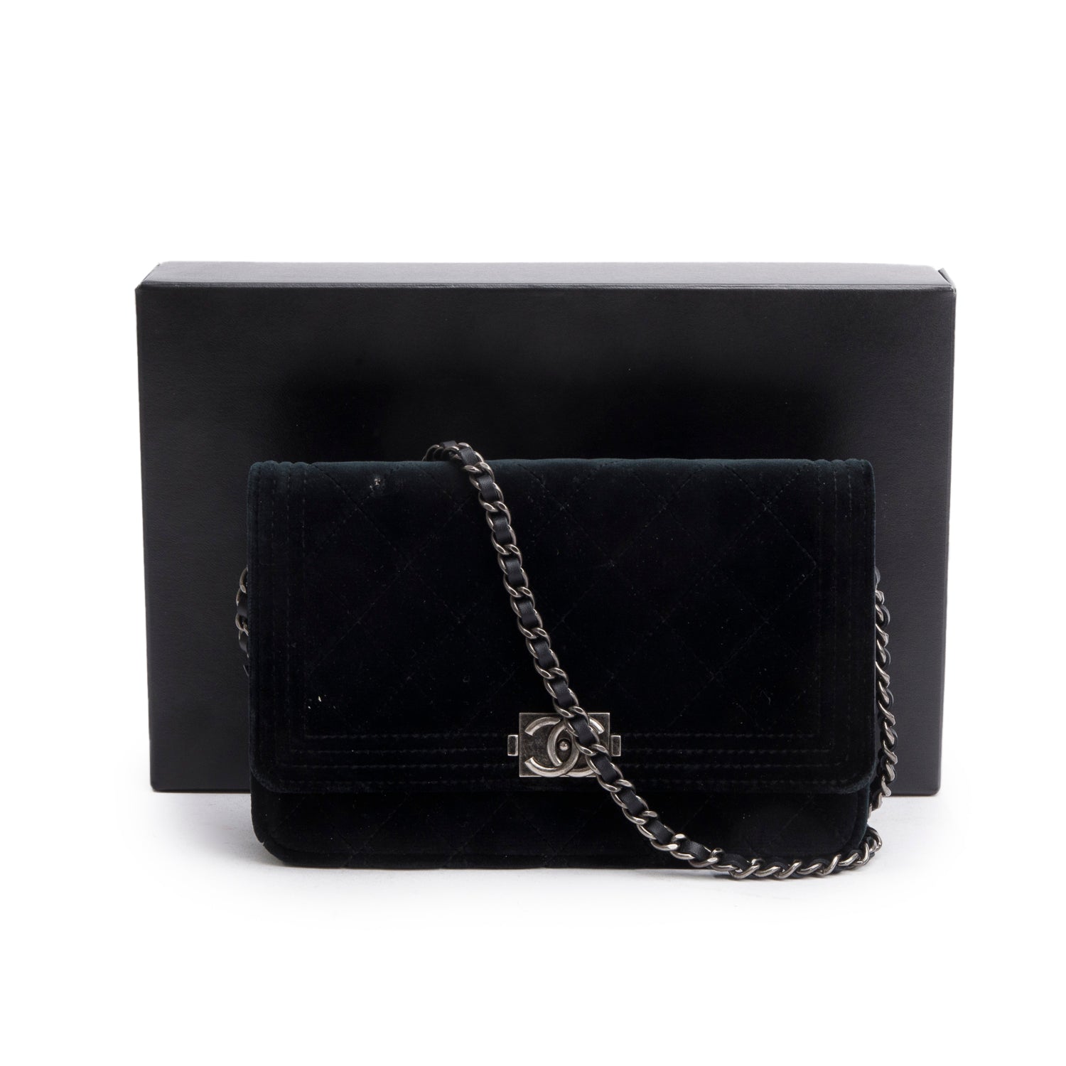 Louis Vuitton Chanel Quilted Velvet Boy on Black Wallet Case