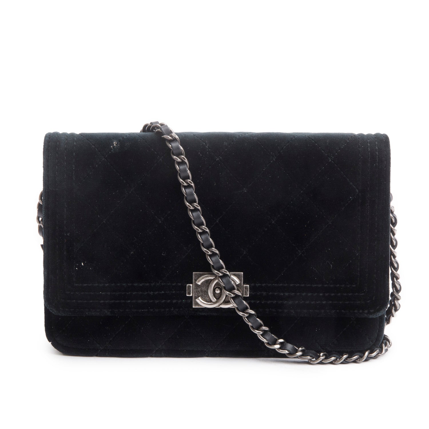 Louis Vuitton Chanel Quilted Velvet Boy on Black Wallet Case