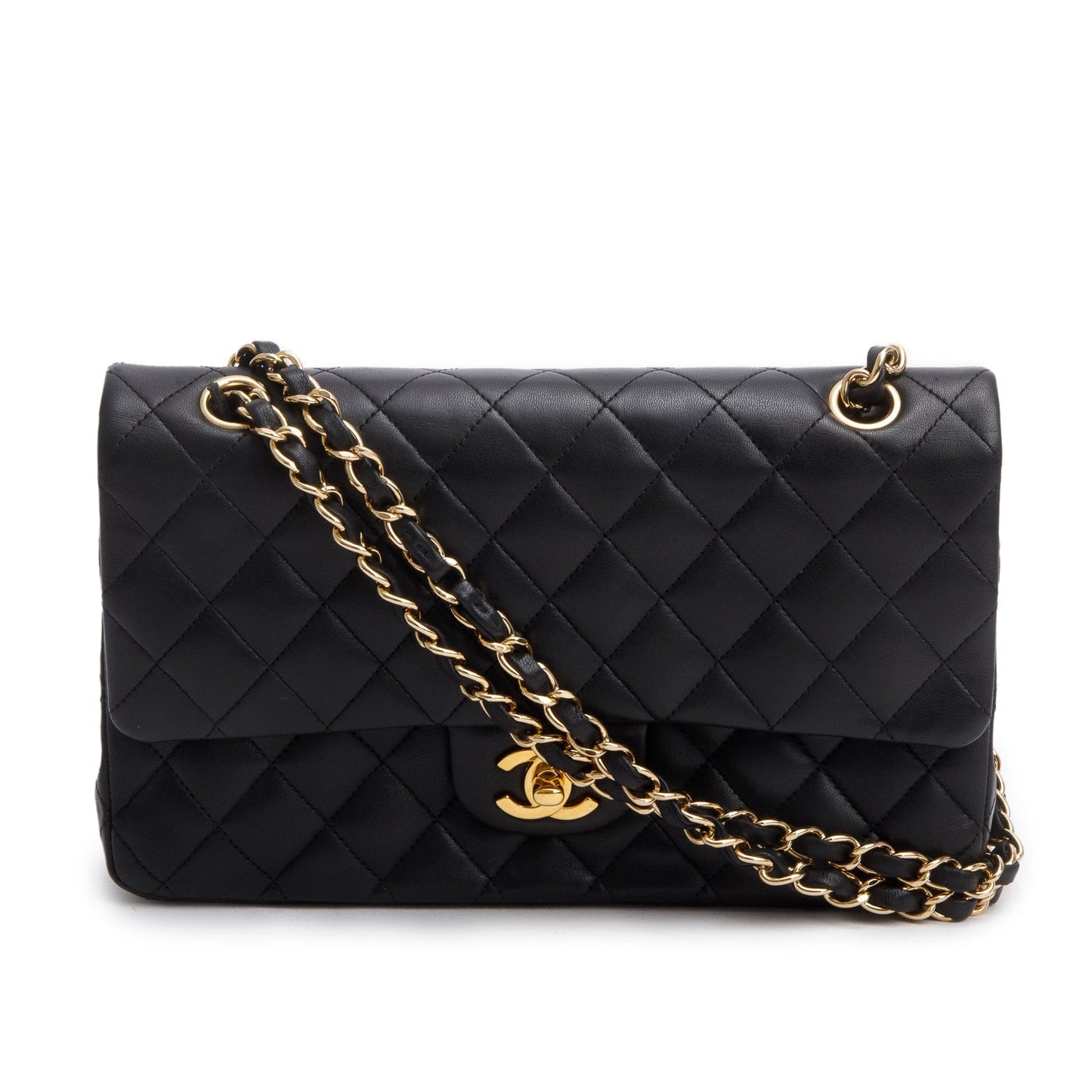 Chanel Quilted Classic Double Flap Leather Lambskin Black Travel Bag 11