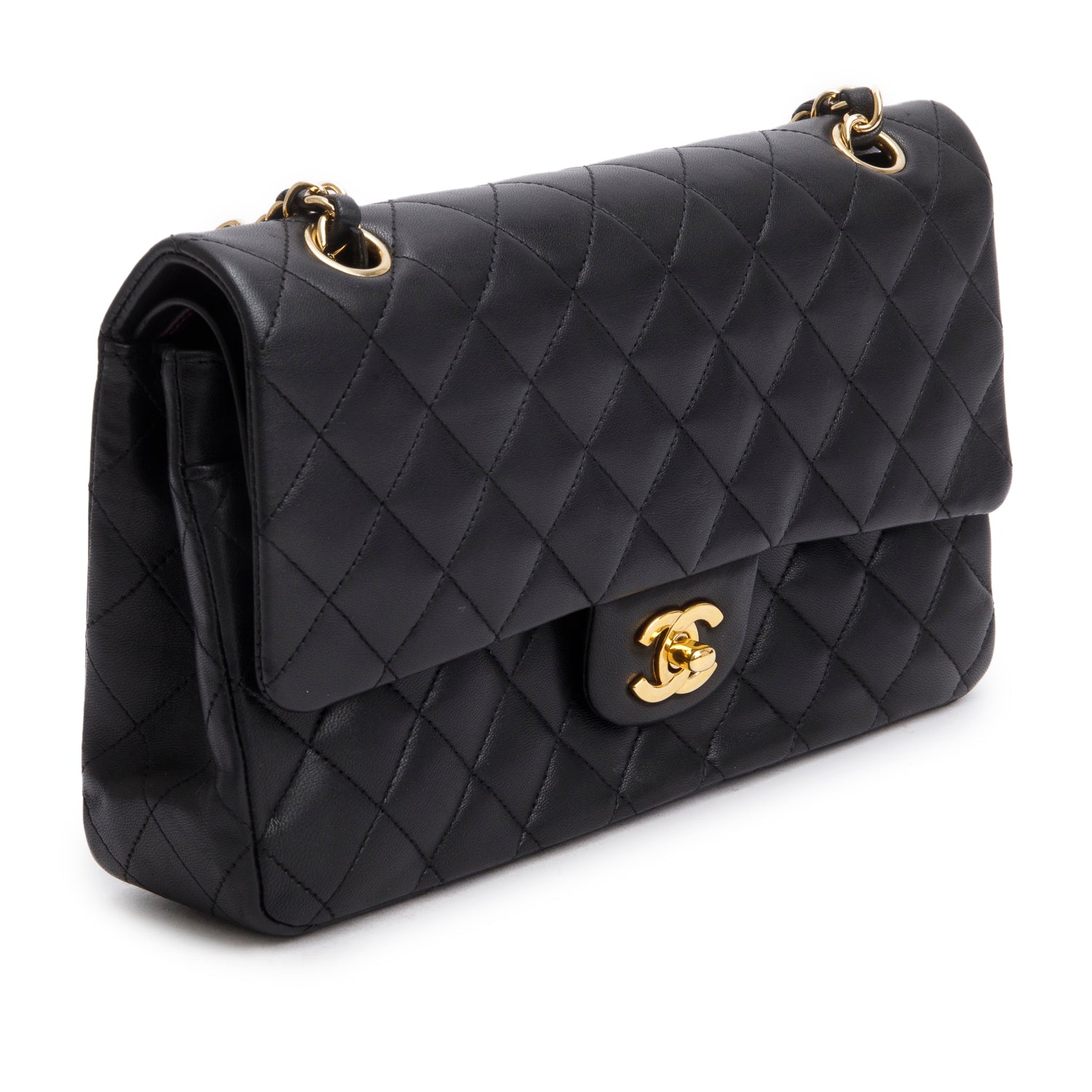 Chanel Quilted Classic Double Flap Leather Lambskin Black Travel Bag 11