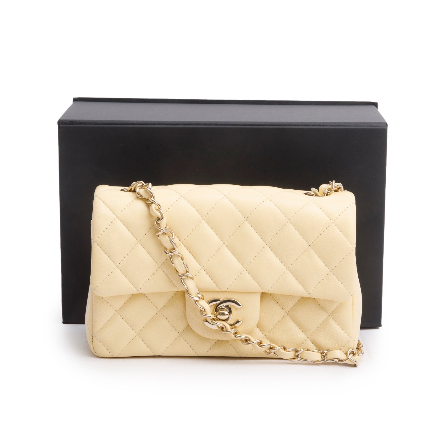 Chanel Quilted Rectangular Flap Lambskin Yellow Travel Bag