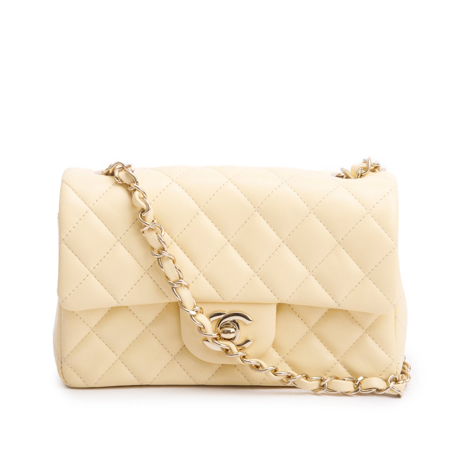 Chanel Quilted Rectangular Flap Lambskin Yellow Travel Bag