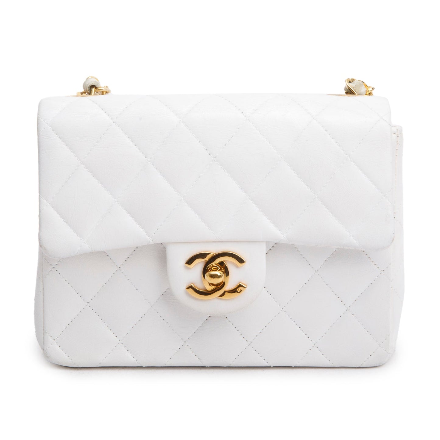 Chanel Quilted Square Flap Lambskin White Travel Bag