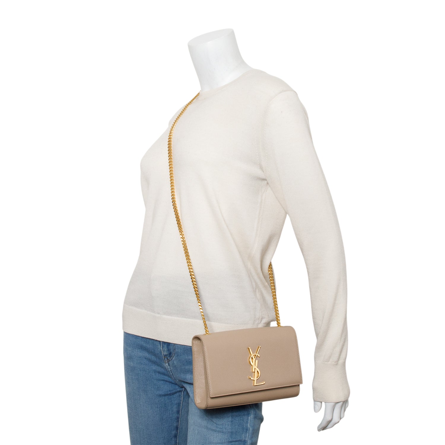 YSL Saint Laurent Grain De Poudre Kate Satchel Monogram Beige Travel Bag