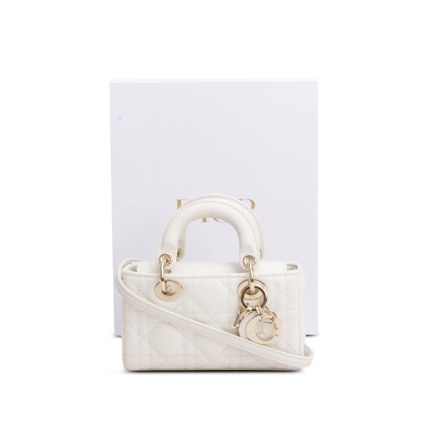 Dior Christian Lambskin Cannage Micro Lady D Joy White Travel Bag
