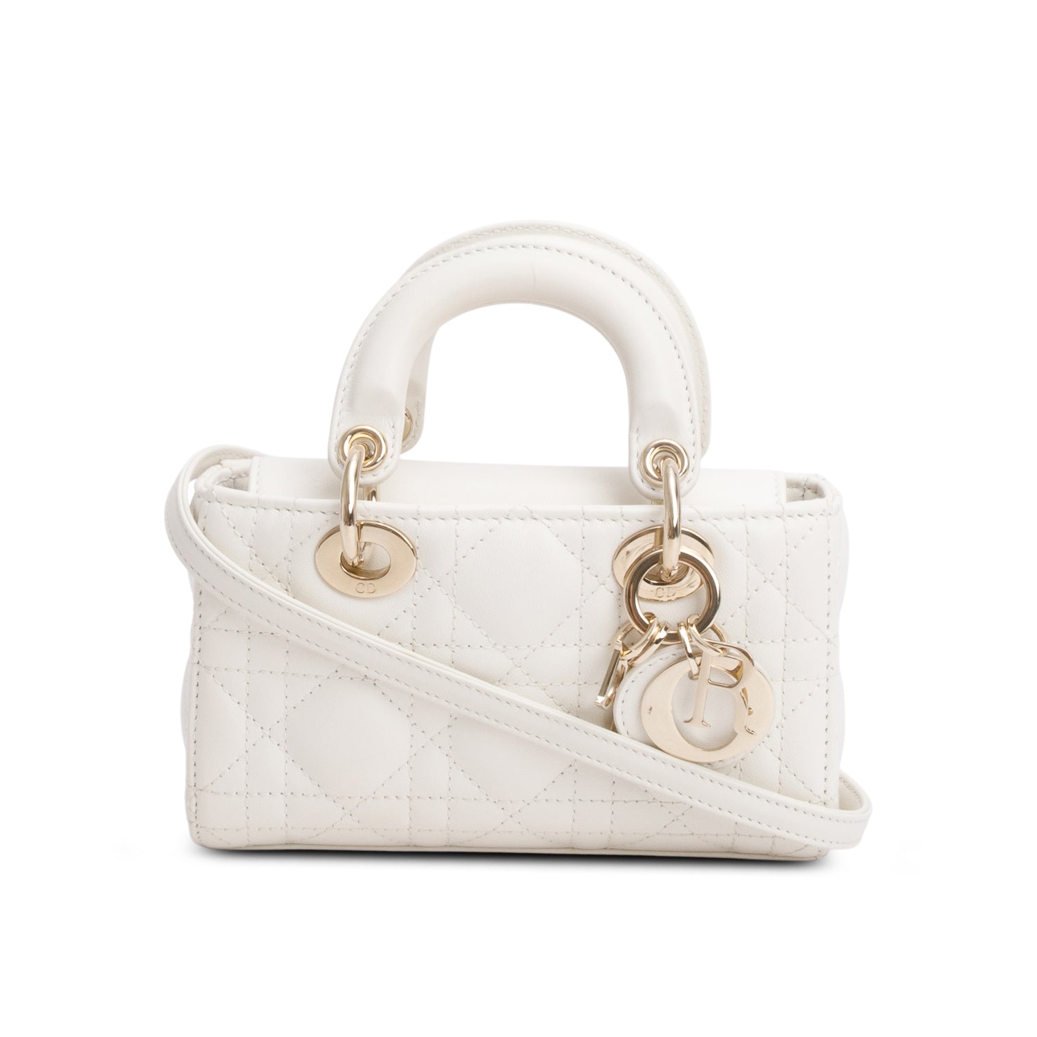 Dior Christian Lambskin Cannage Micro Lady D Joy White Travel Bag