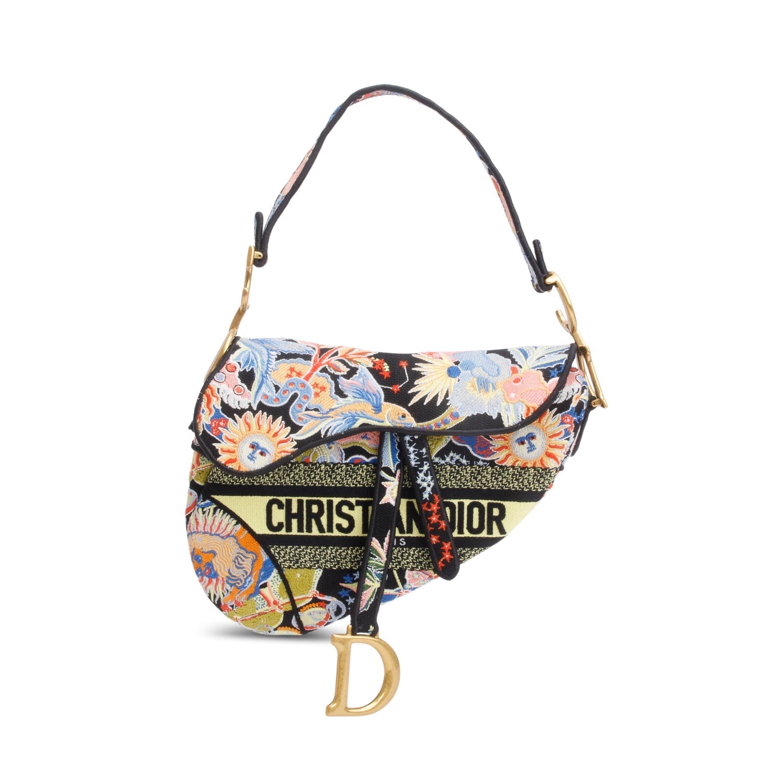 Dior Christian Multicolor Embroidered Zodiac Fantastico Saddle Bag Canvas Travel Bag