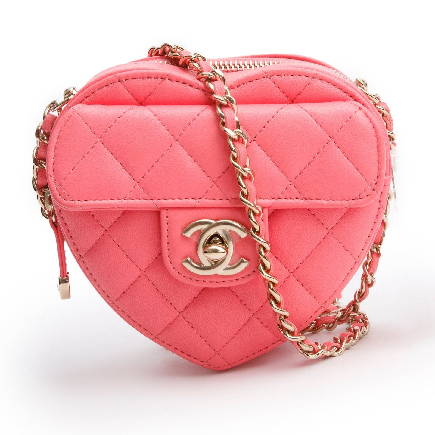 Chanel CC Love Heart Leather Lambskin Pink Travel Bag