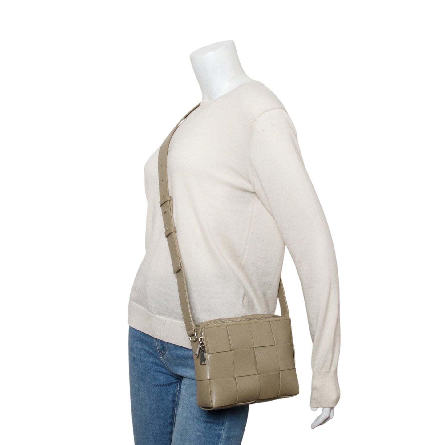 Bottega Veneta Taupe Lambskin Maxi Intrecciato Cassette Crossbody Bag
