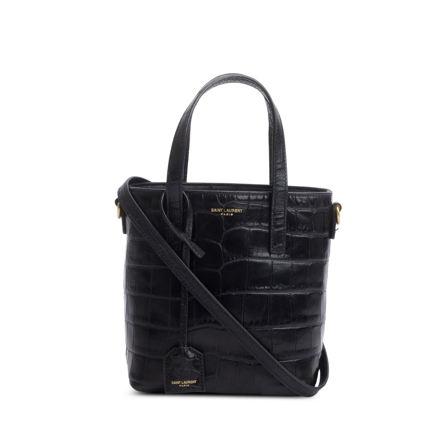 YSL Saint Laurent Croc Embossed Calfskin Toy Shopper Tote Black Mini Tote Bag