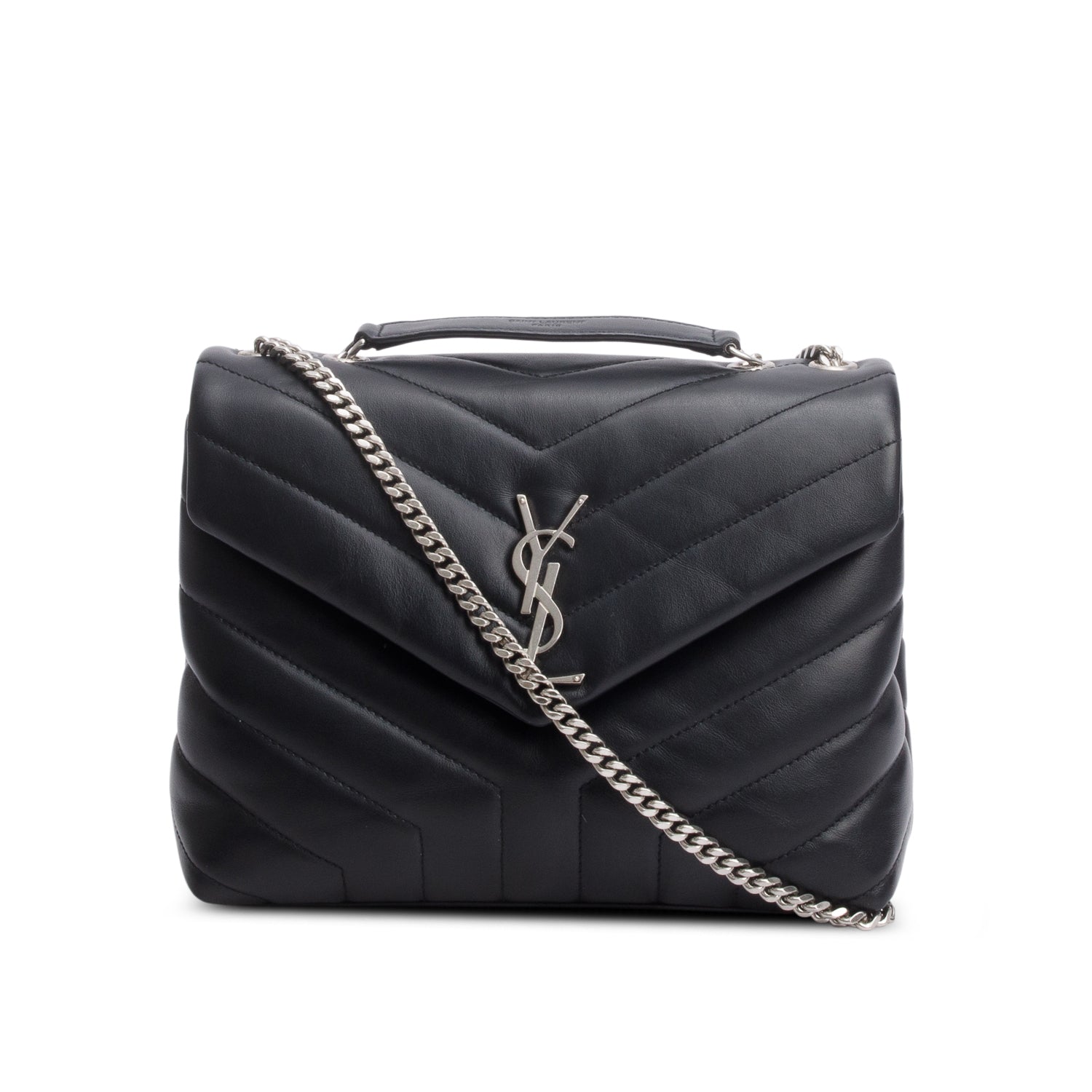 YSL Saint Laurent Chevron Loulou Shoulder Bag Leather Black