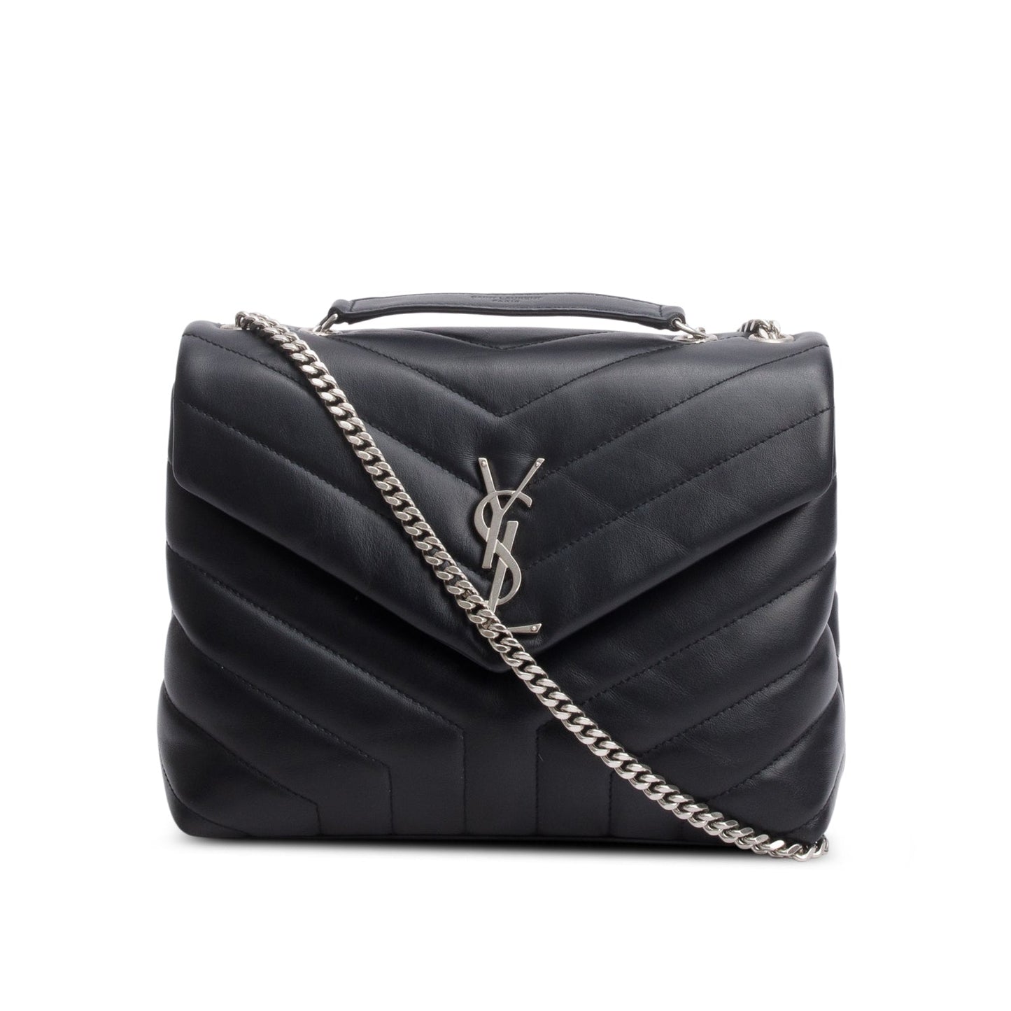 YSL Saint Laurent Chevron Loulou Shoulder Bag Leather Black