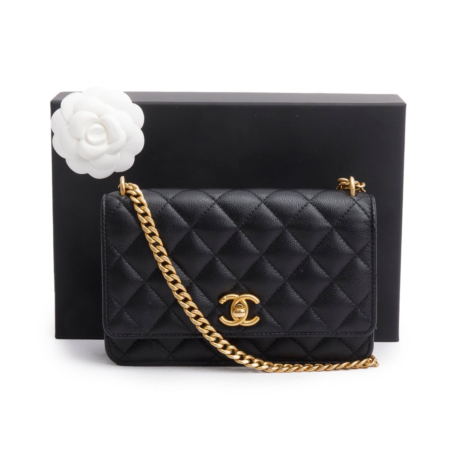 Chanel Quilted Caviar Sweetheart CC on Leather Black Wallet Case