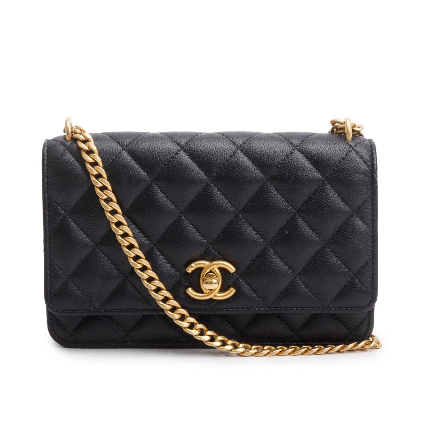 Chanel Quilted Caviar Sweetheart CC on Leather Black Wallet Case