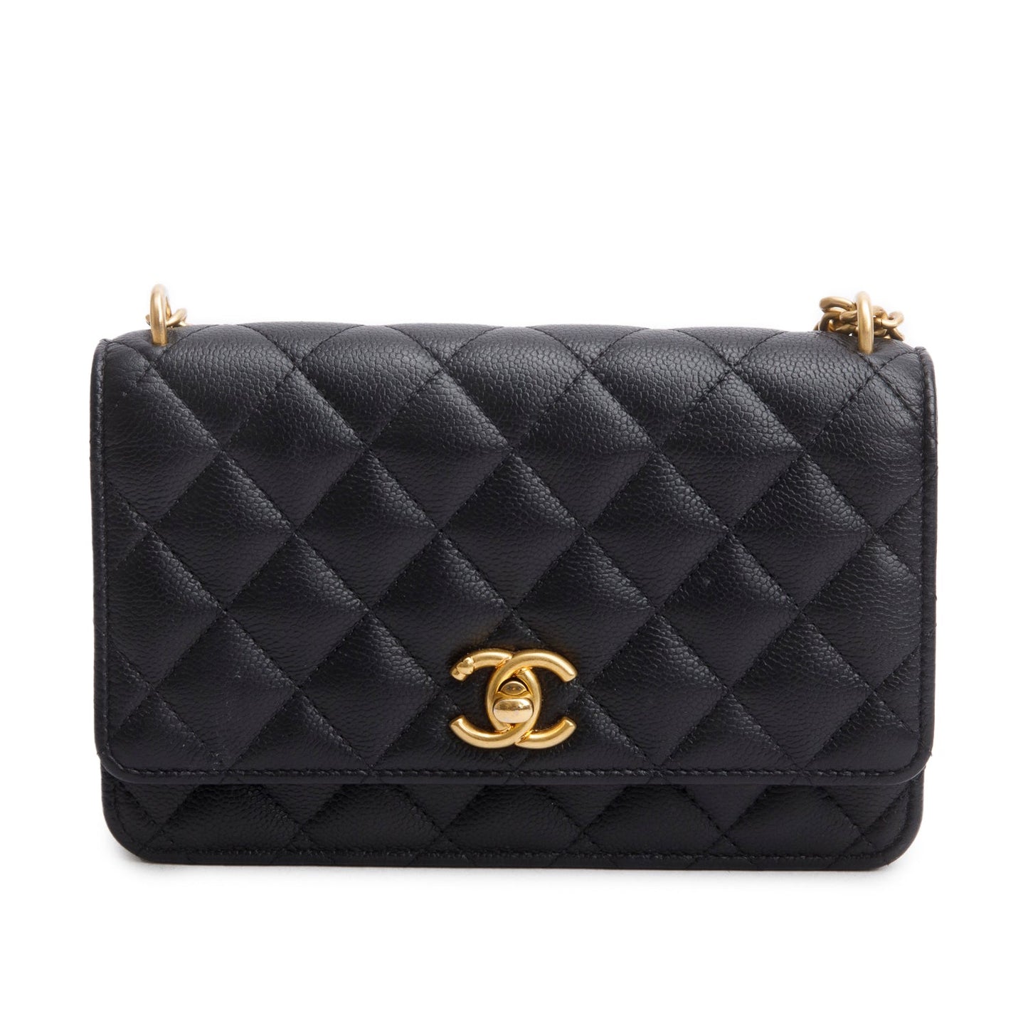 Chanel Quilted Caviar Sweetheart CC on Leather Black Wallet Case