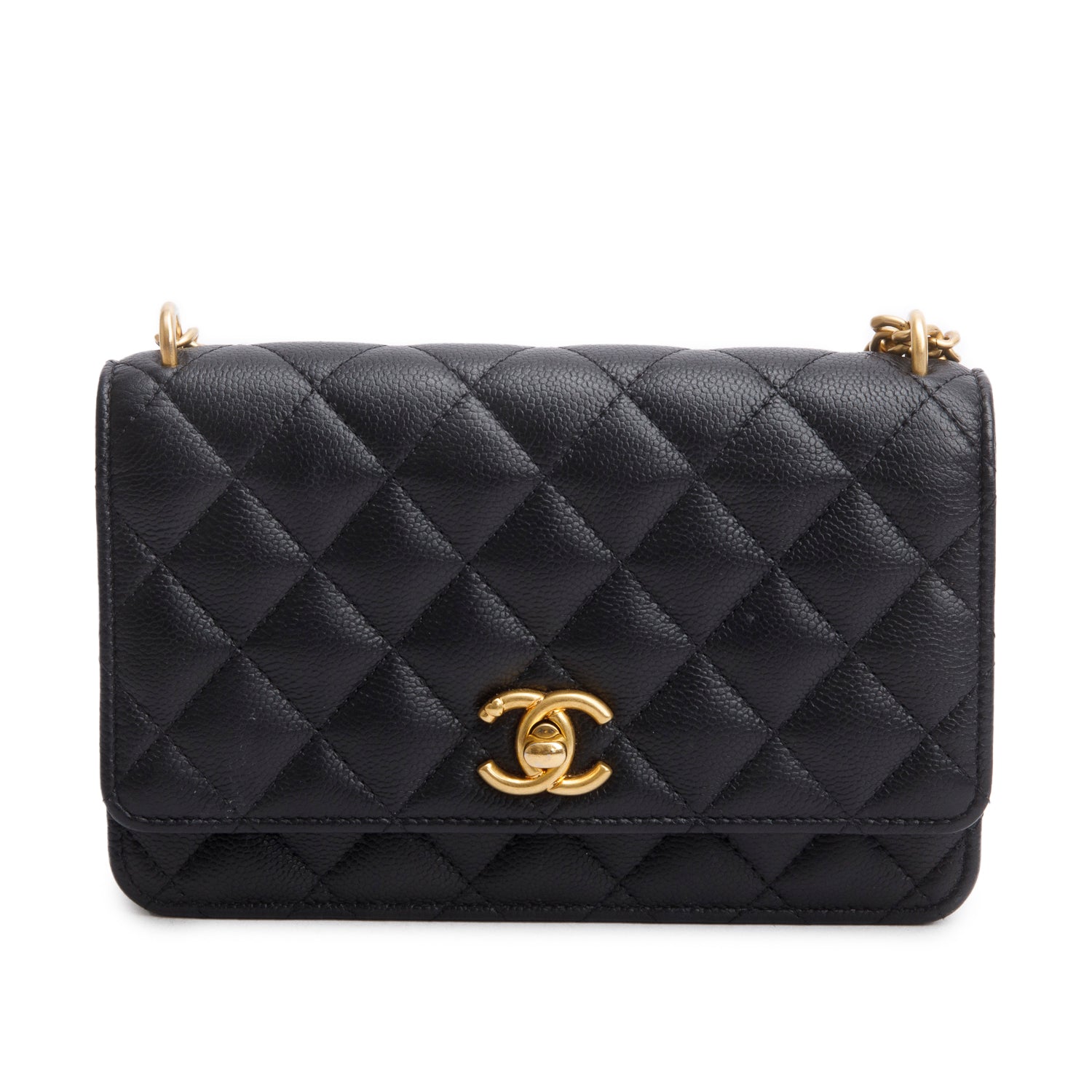 Chanel Quilted Caviar Sweetheart CC on Leather Black Wallet Case