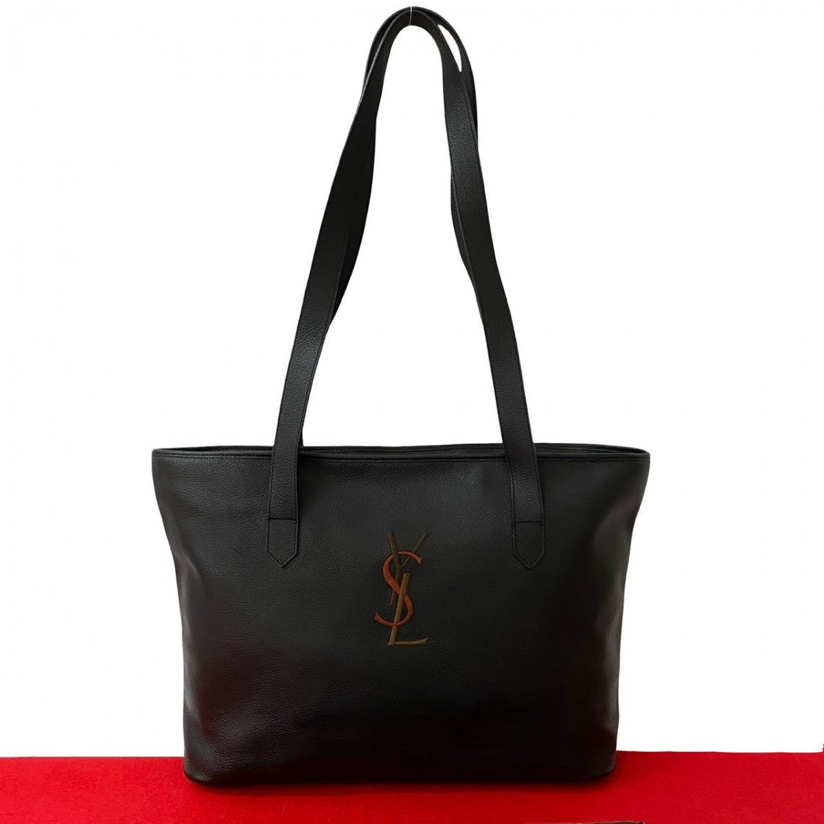 YSL Saint Laurent Yves Tote Bag Leather Black