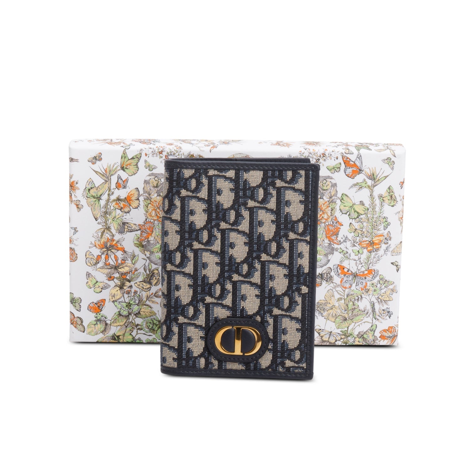 Dior Christian Navy Oblique Jacquard Montaigne Passport Holder Travel Bag