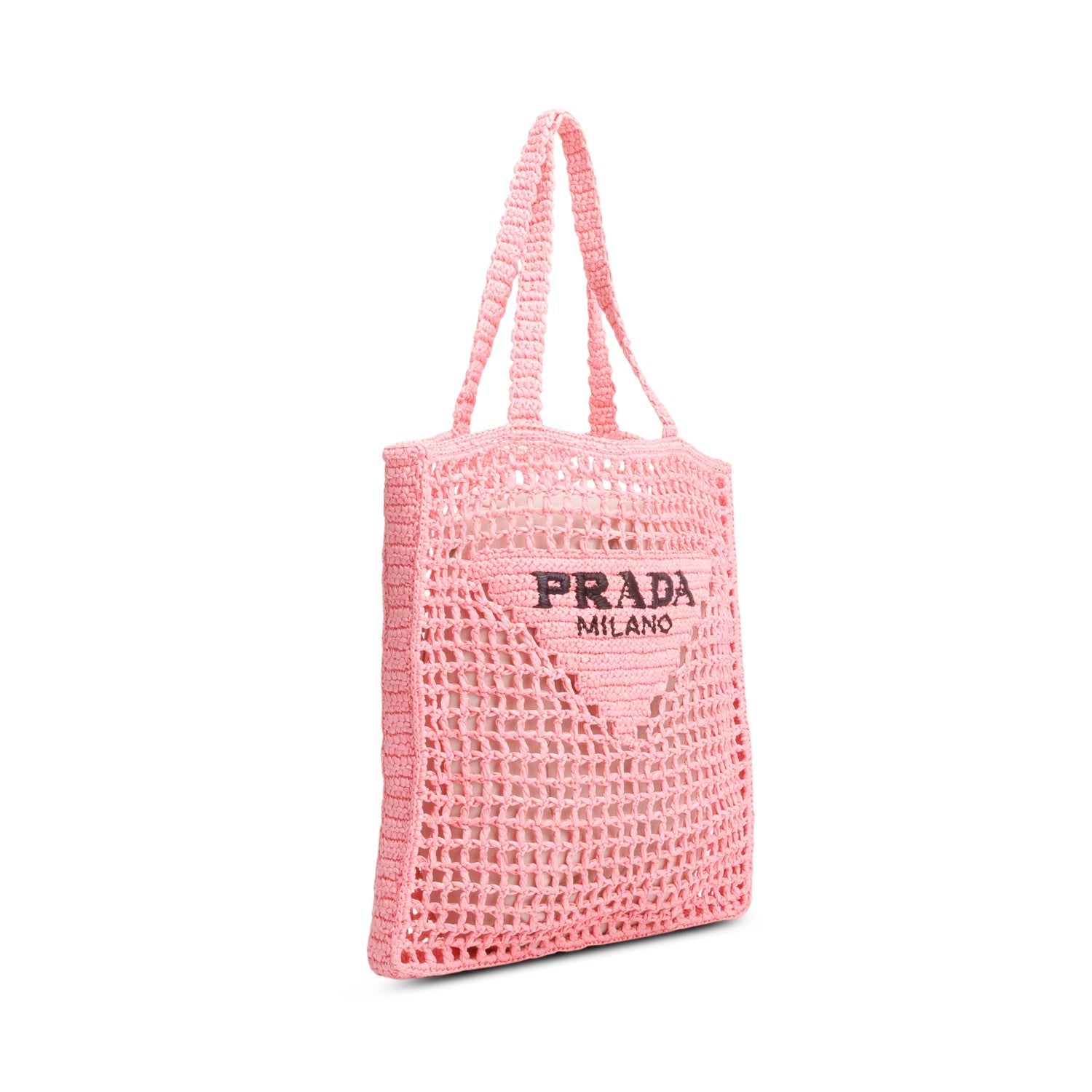 Prada Crochet Logo Embroidered Tote Bag Raffia