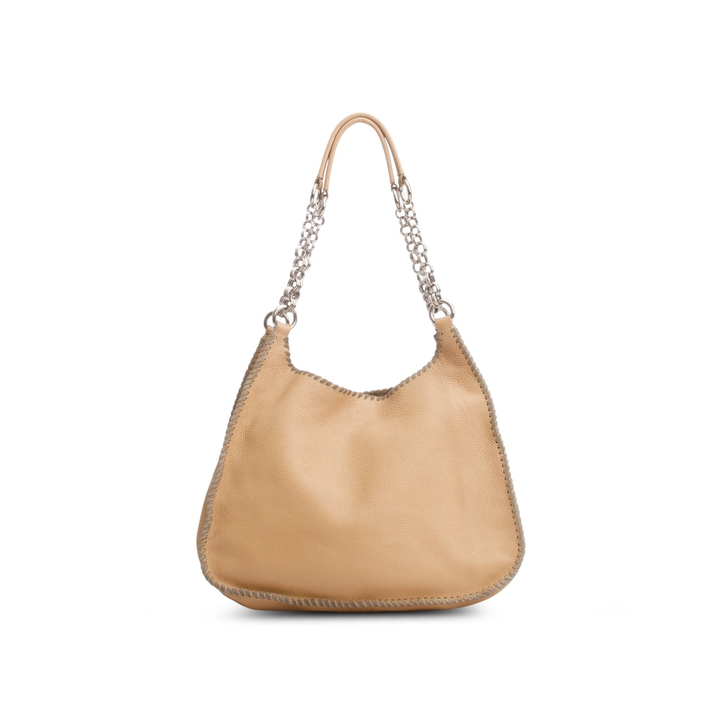 Prada Vitello Daino Whipstitch Hobo Handbag Brown Chain Travel Bag