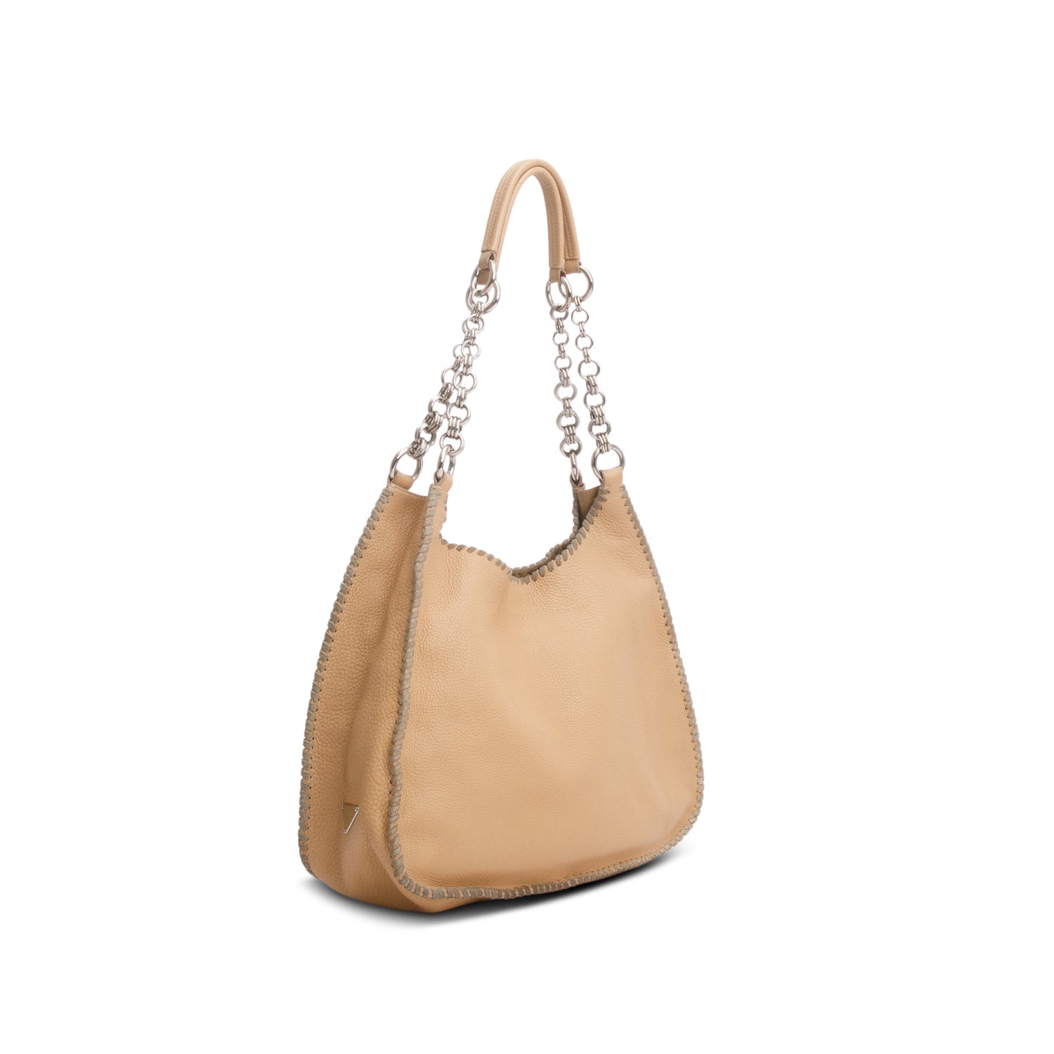 Prada Vitello Daino Whipstitch Hobo Handbag Brown Chain Travel Bag