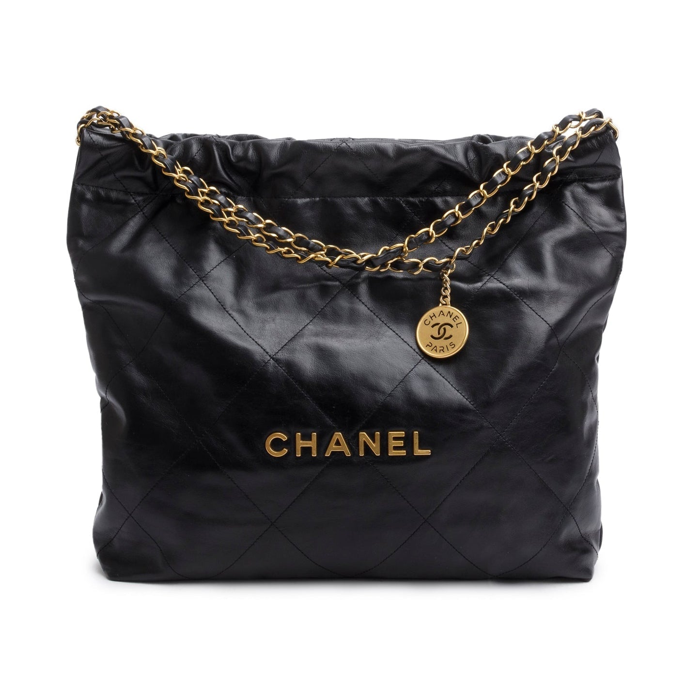 Chanel Shiny Quilted 22 Calfskin Black Travel Bag Chanel 22