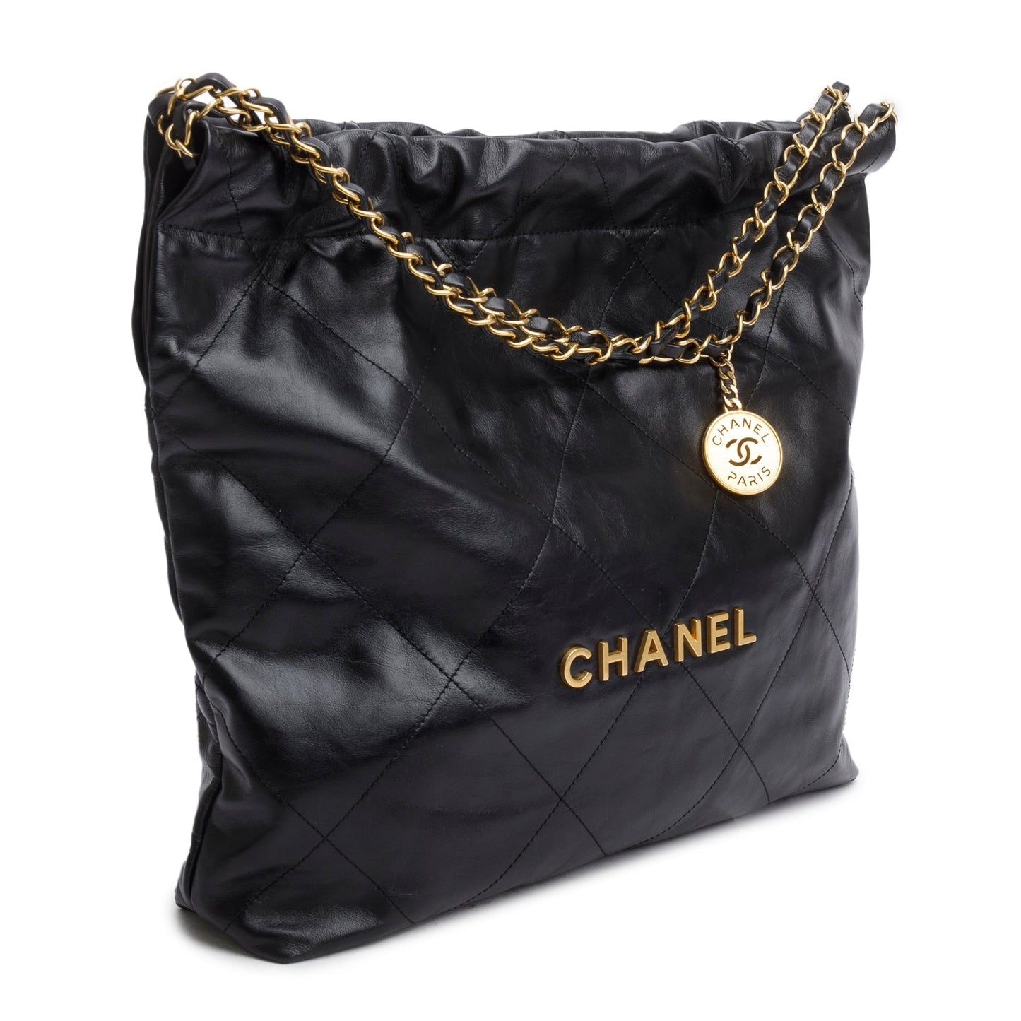 Chanel Shiny Quilted 22 Calfskin Black Travel Bag Chanel 22