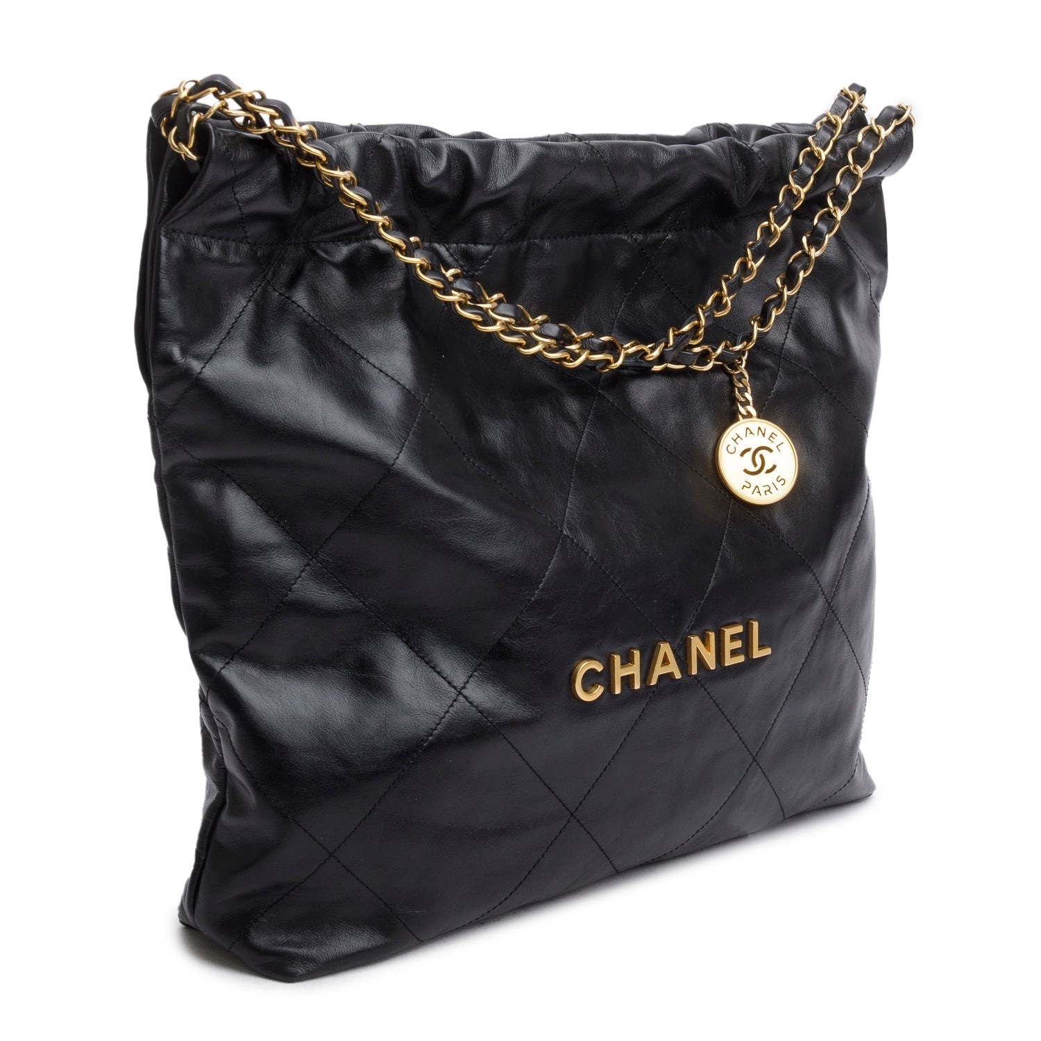 Chanel Shiny Quilted 22 Calfskin Black Travel Bag Chanel 22