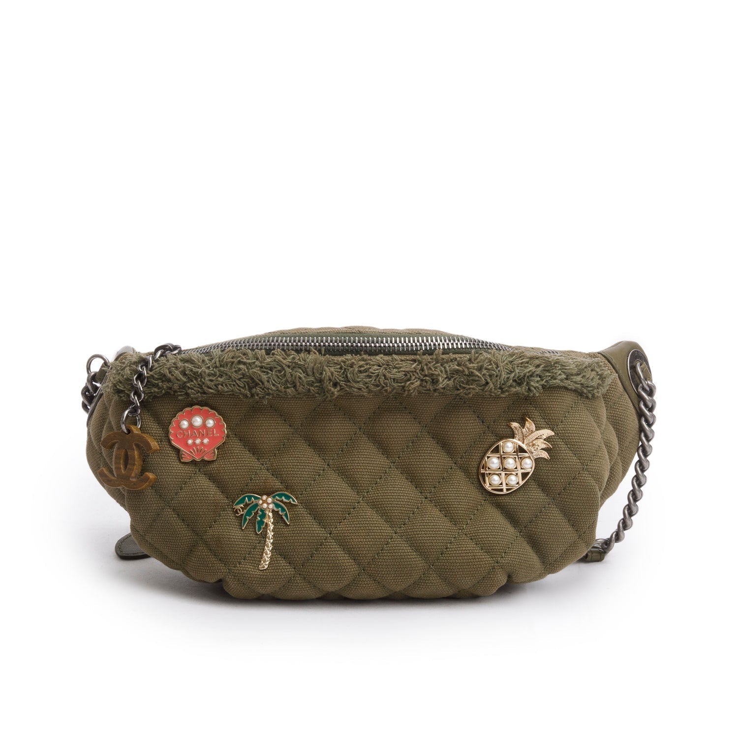 Chanel Coco Cuba Charms Waist Canvas Green Key Chain