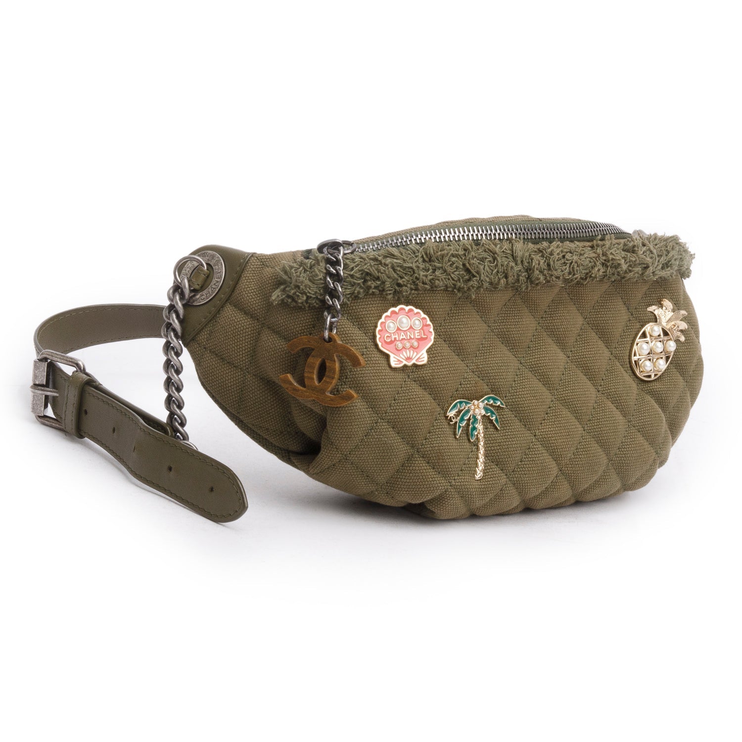 Chanel Coco Cuba Charms Waist Canvas Green Key Chain