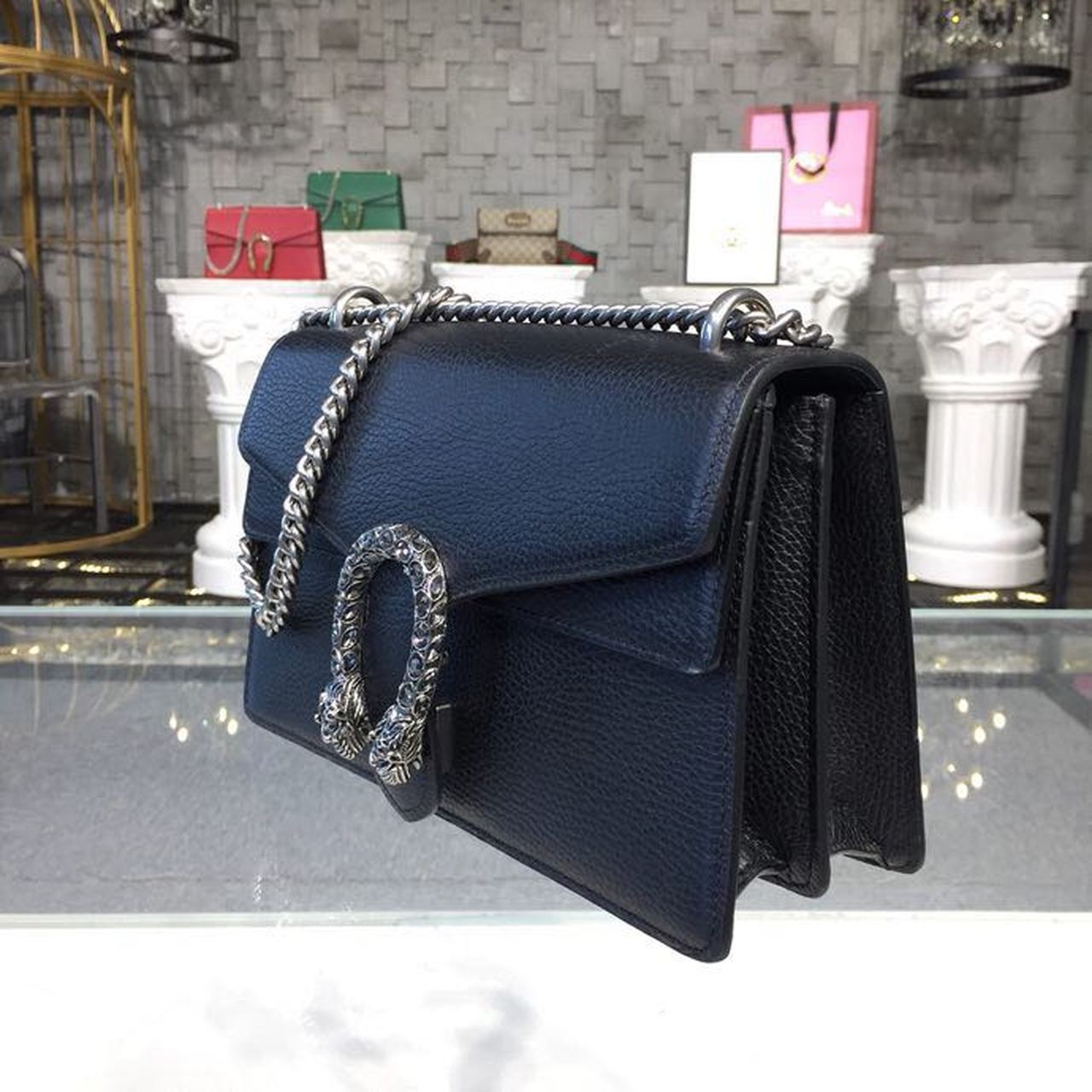 gg Dionysus Metal-Free Tanned 11in Black Shoulder Bag