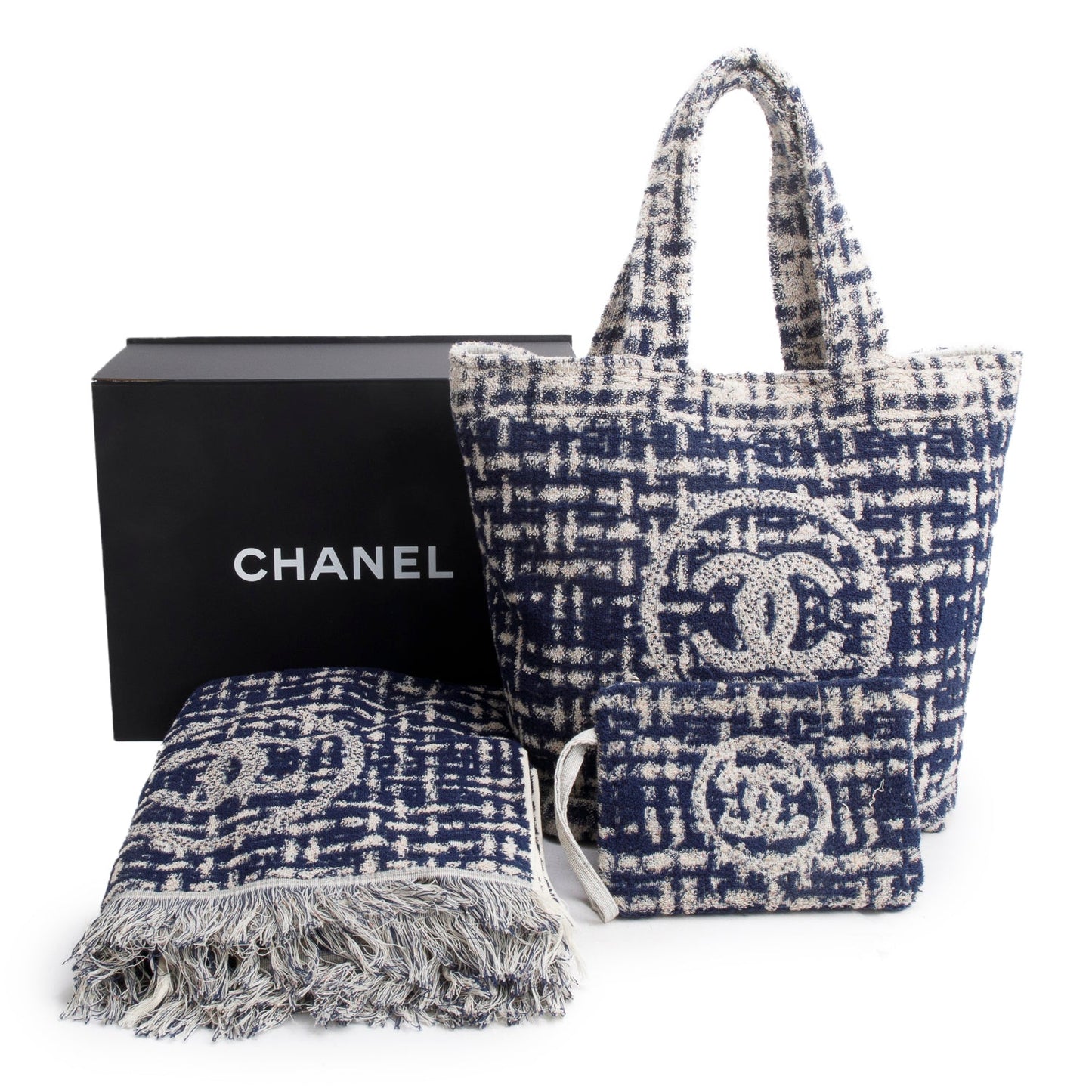 Chanel Terry Cloth CC Beach Set Blue Travel Bag