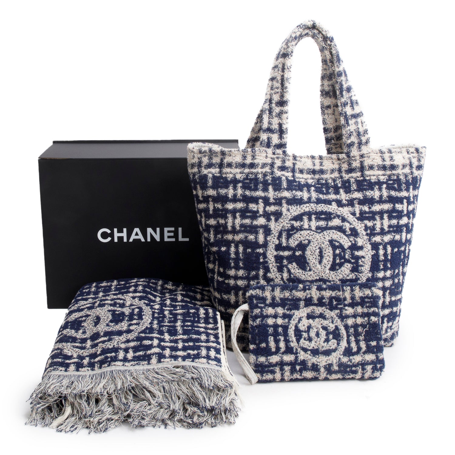 Chanel Terry Cloth CC Beach Set Blue Travel Bag