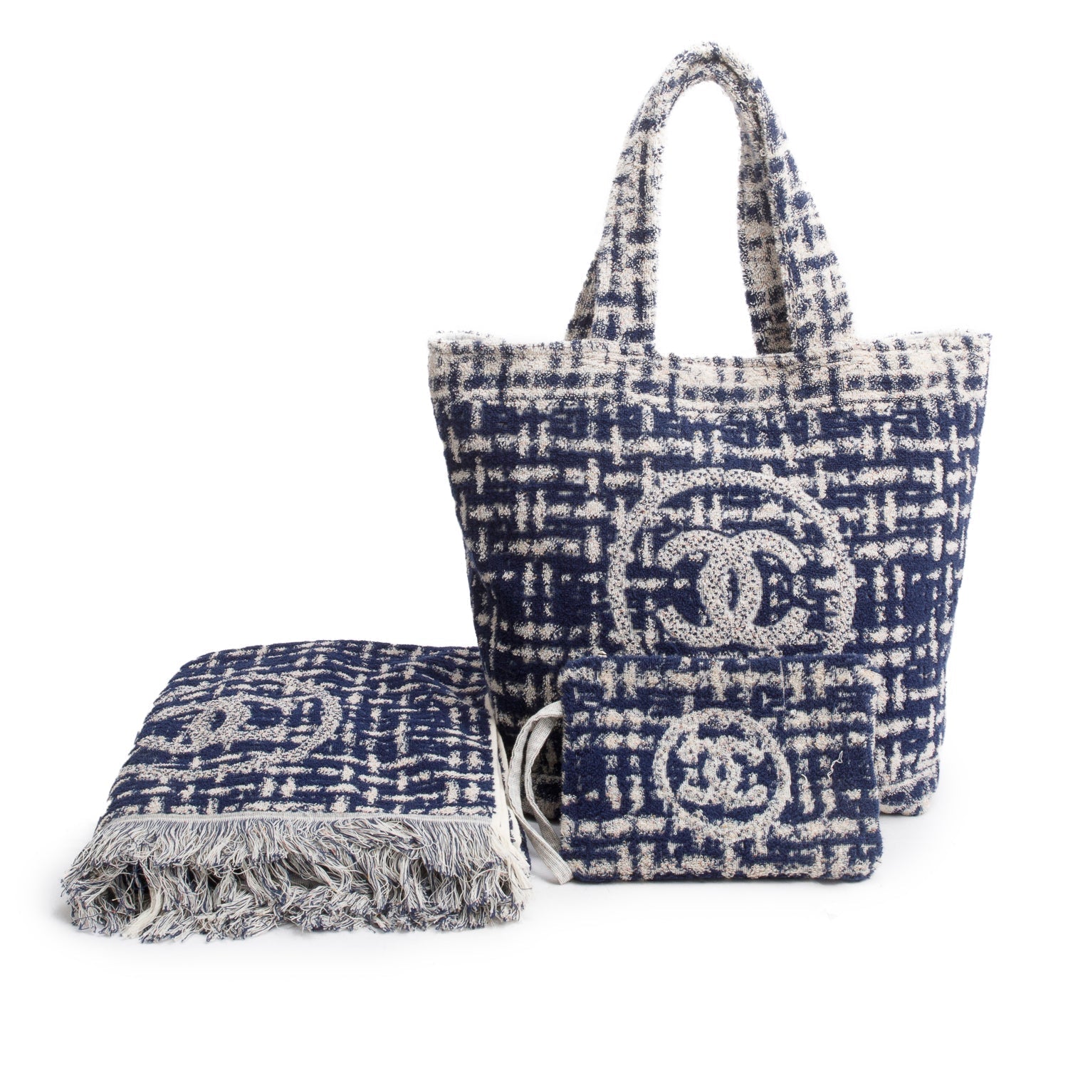 Chanel Terry Cloth CC Beach Set Blue Travel Bag