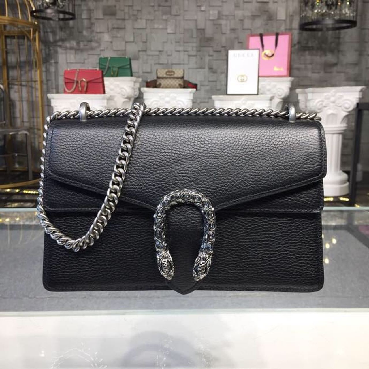 gg Dionysus Metal-Free Tanned 11in Black Shoulder Bag