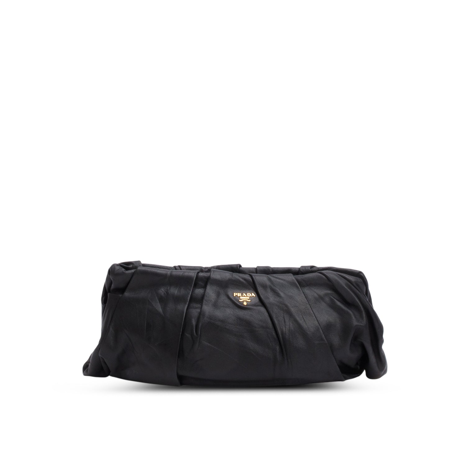 Prada Nappa Soft Pleated Clutch Handbag Black Clutch Bag