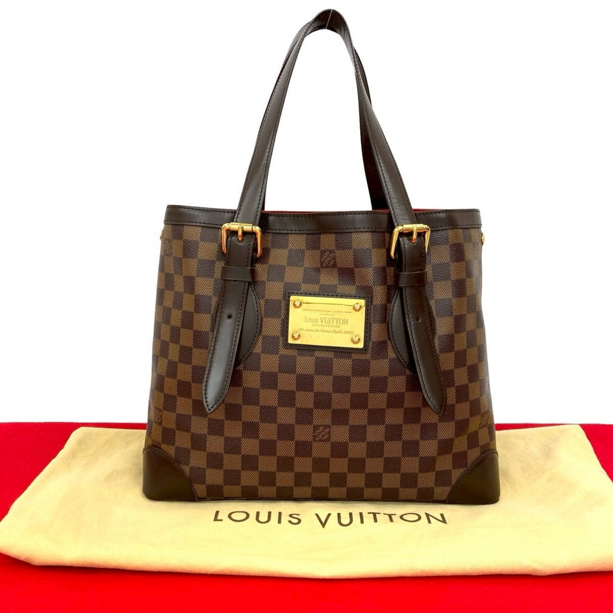 Louis Vuitton Damier Hamstead MM Leather Brown Tote Bag