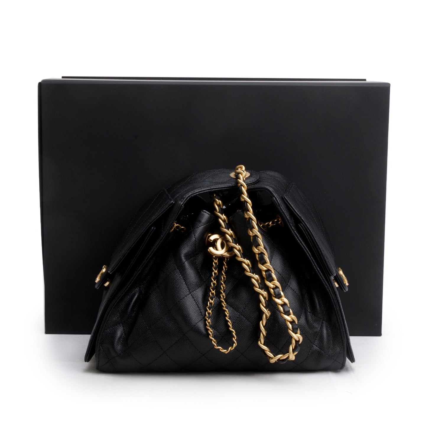 Chanel Caviar 25 Bucket Leather Black Travel Bag