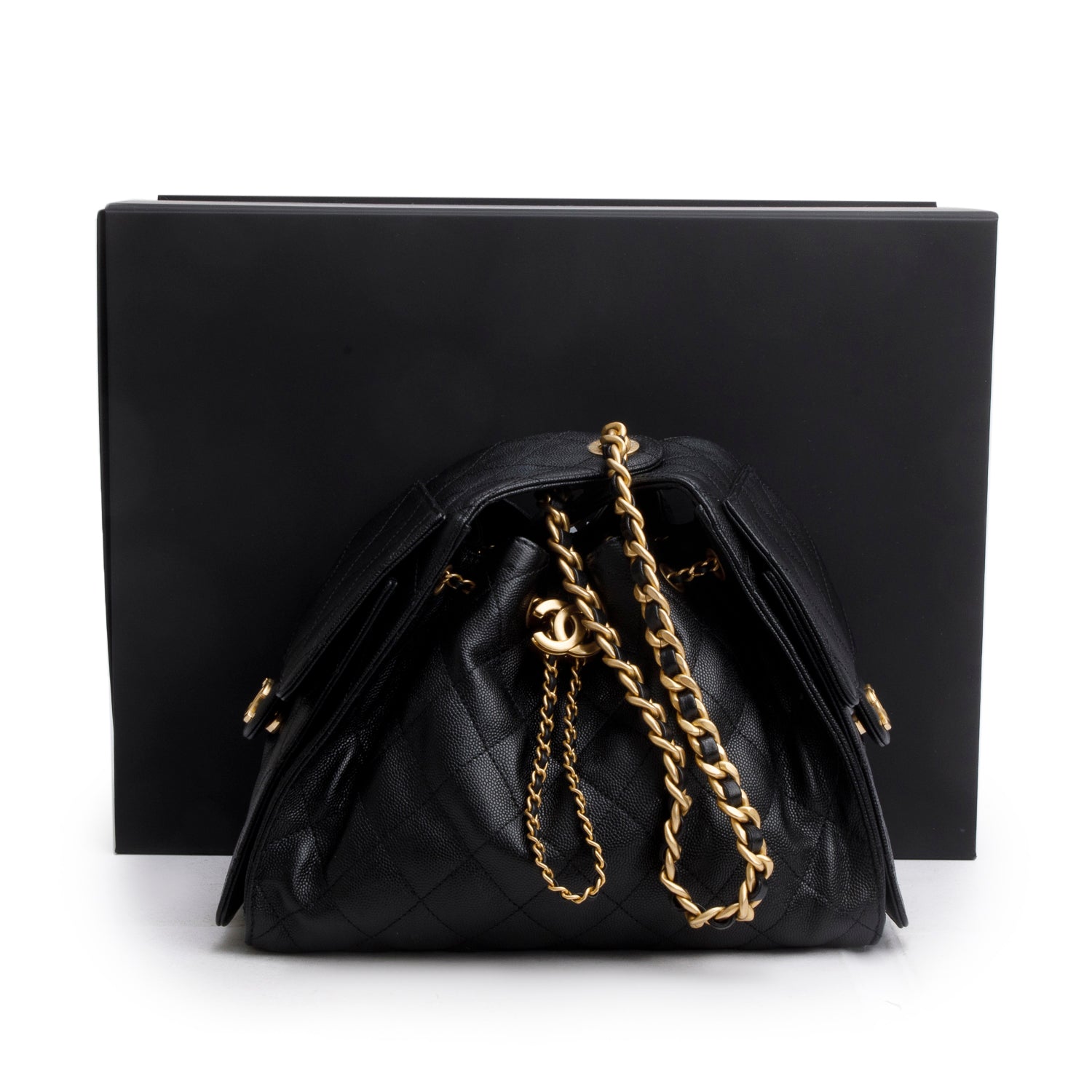Chanel Caviar 25 Bucket Leather Black Travel Bag