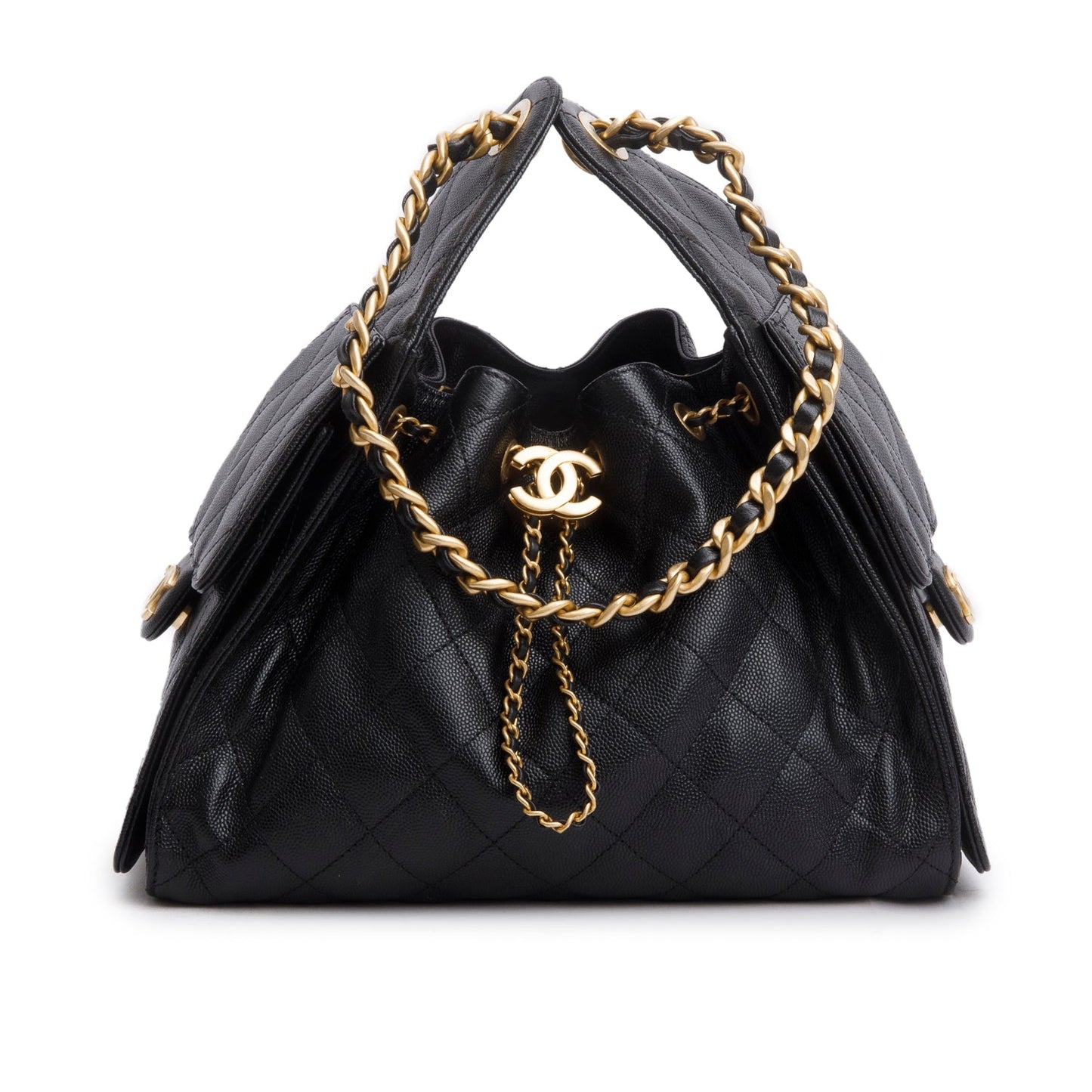 Chanel Caviar 25 Bucket Leather Black Travel Bag