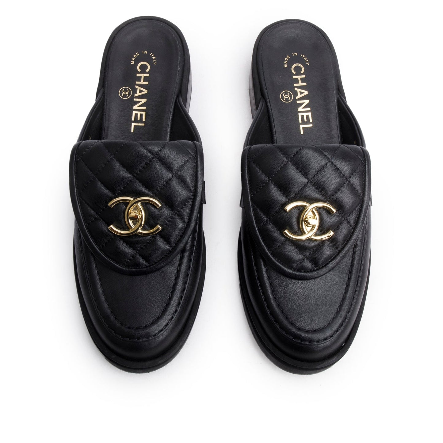 Chanel Quilted CC Logo Mule Leather Black Shoes