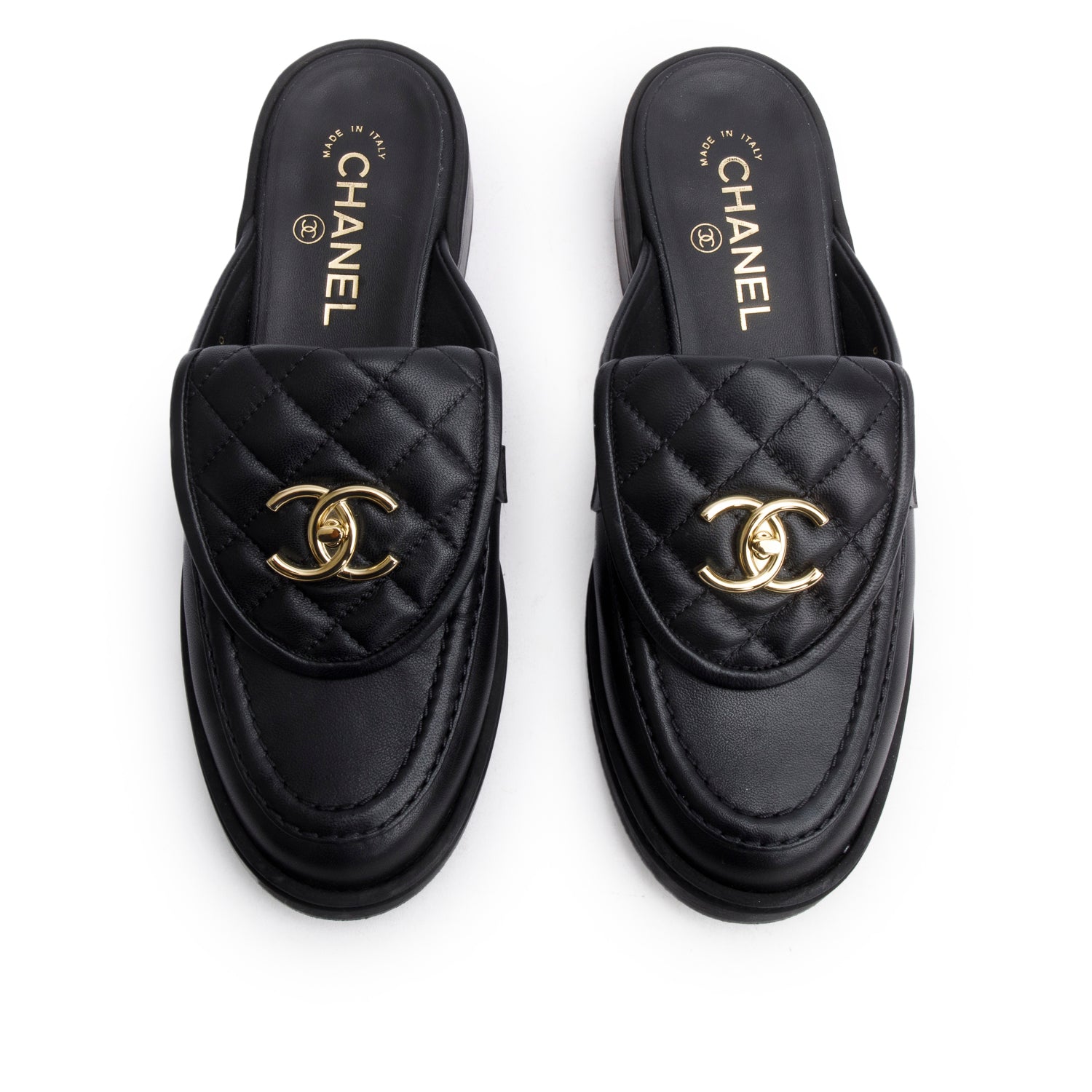 Chanel Quilted CC Logo Mule Leather Black Shoes