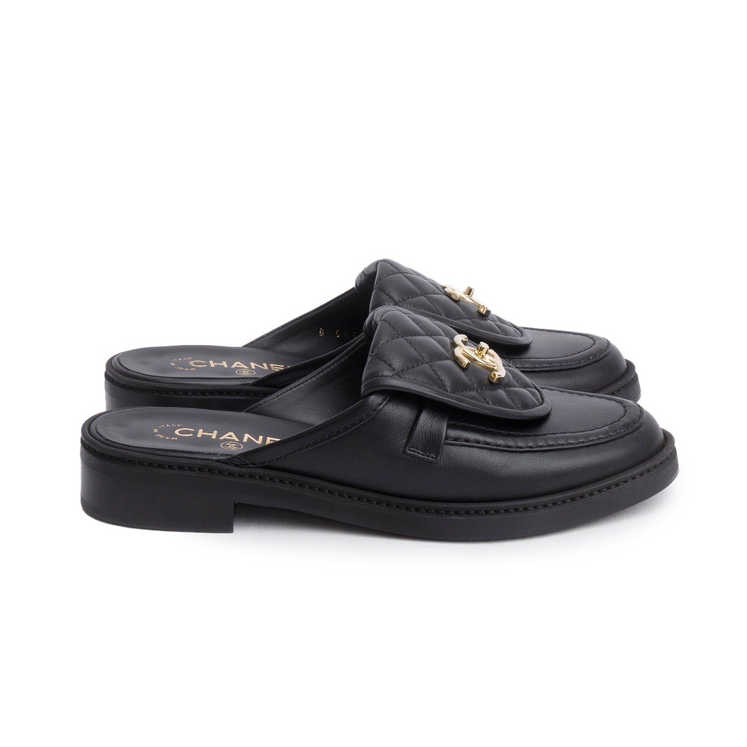 Chanel Quilted CC Logo Mule Leather Black Shoes